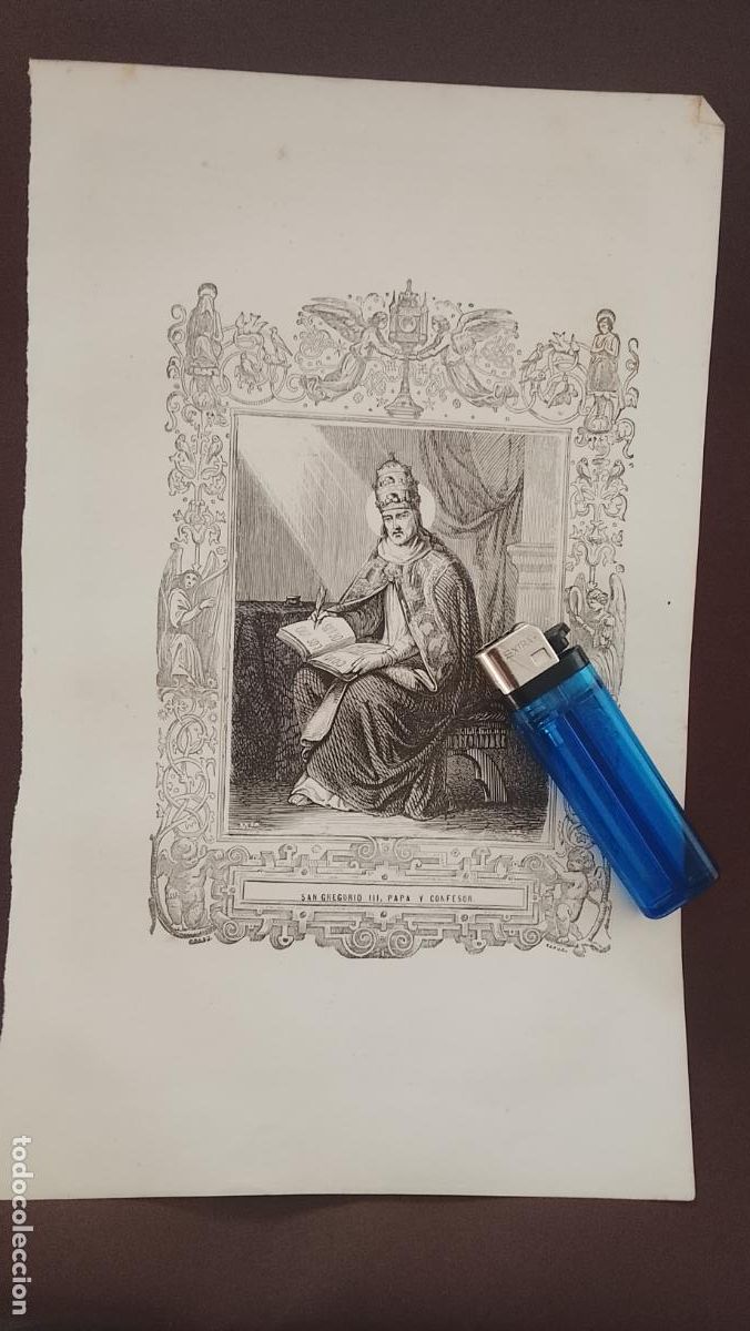 Arte: plancha Grabado LITOGRAFICO religioso del a&ntilde;o 1849 - SAN GREGORIO III PAPA