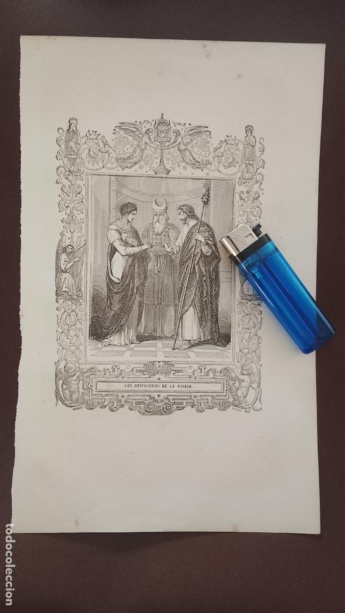 Arte: plancha Grabado LITOGRAFICO religioso del a&ntilde;o 1849 - LOS DESPOSORIOS DE LA VIRGEN LA BODA