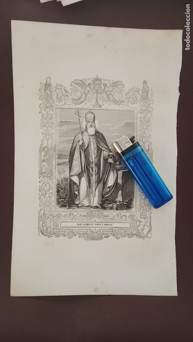 Arte: plancha Grabado LITOGRAFICO religioso del a&ntilde;o 1849 - SAN CLEMENTE PAPA