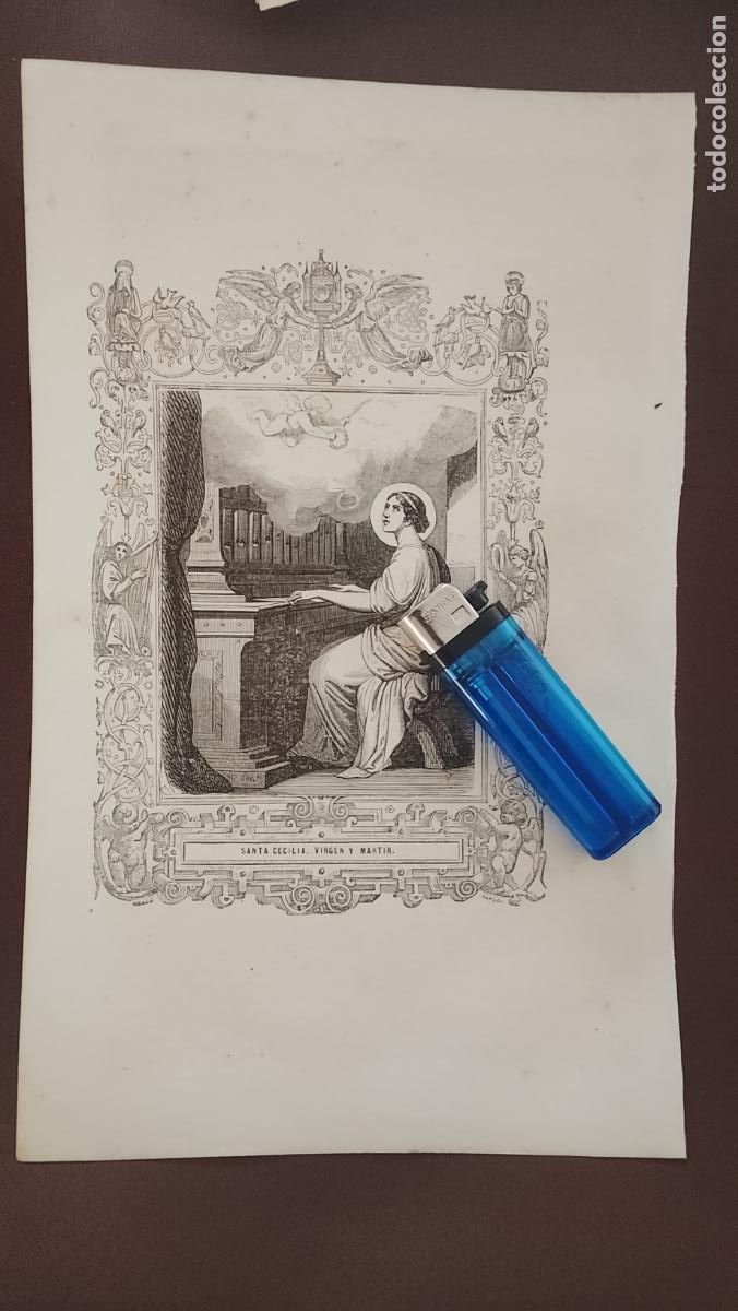 Arte: plancha Grabado LITOGRAFICO religioso del a&ntilde;o 1849 - SANTA CECILIA VIRGEN