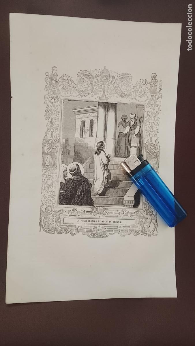 Arte: plancha Grabado LITOGRAFICO religioso del a&ntilde;o 1849 - LA PRESENTACION DE NUESTRA SE&Ntilde;ORA LA VIRGEN