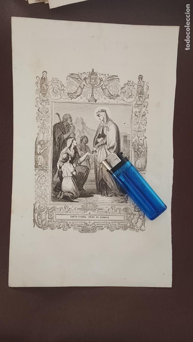 Arte: plancha Grabado LITOGRAFICO religioso del a&ntilde;o 1849 - SANTA ISABEL REINA DE HUNGRIA