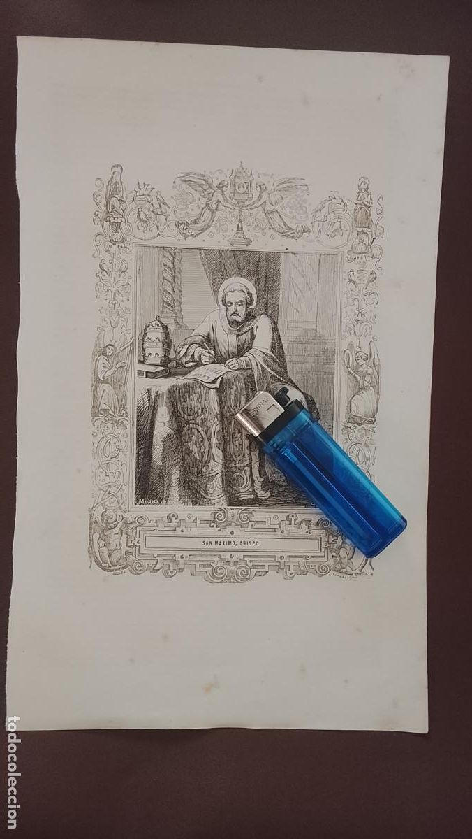 Arte: plancha Grabado LITOGRAFICO religioso del a&ntilde;o 1849 - SAN MAXIMO OBISPO