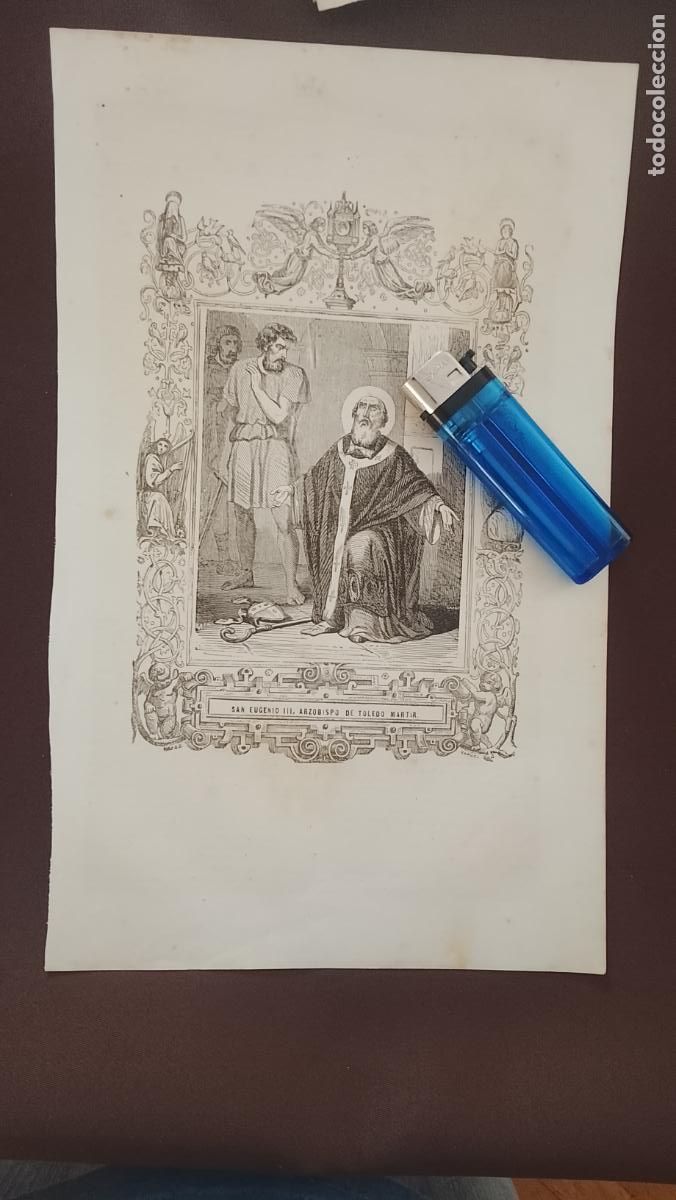 Arte: plancha Grabado LITOGRAFICO religioso del a&ntilde;o 1849 - SAN EUGENIO III ARZOBISPO DE TOLEDO