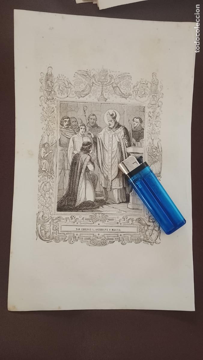 Arte: plancha Grabado LITOGRAFICO religioso del a&ntilde;o 1849 - SAN EUGENIO I ARZOBISPO Y MARTIR