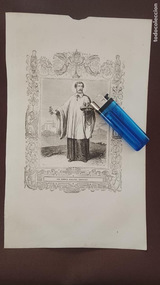 Arte: plancha Grabado LITOGRAFICO religioso del a&ntilde;o 1849 - SAN ANDRES AVELINO