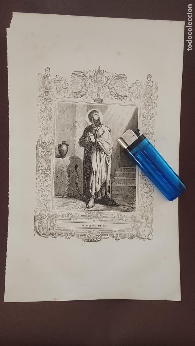 Arte: plancha Grabado LITOGRAFICO religioso del a&ntilde;o 1849 - SAN TEODORO