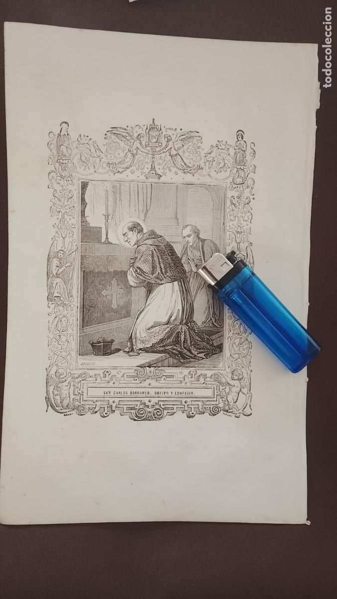 Arte: plancha Grabado LITOGRAFICO religioso del a&ntilde;o 1849 - SAN CARLOS BORROMEO OBISPO