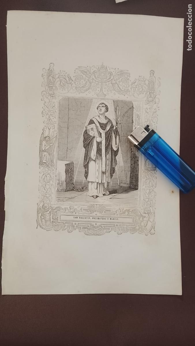 Arte: plancha Grabado LITOGRAFICO religioso del a&ntilde;o 1849 - SAN VALENTIN PRESBITERO Y MARTIR