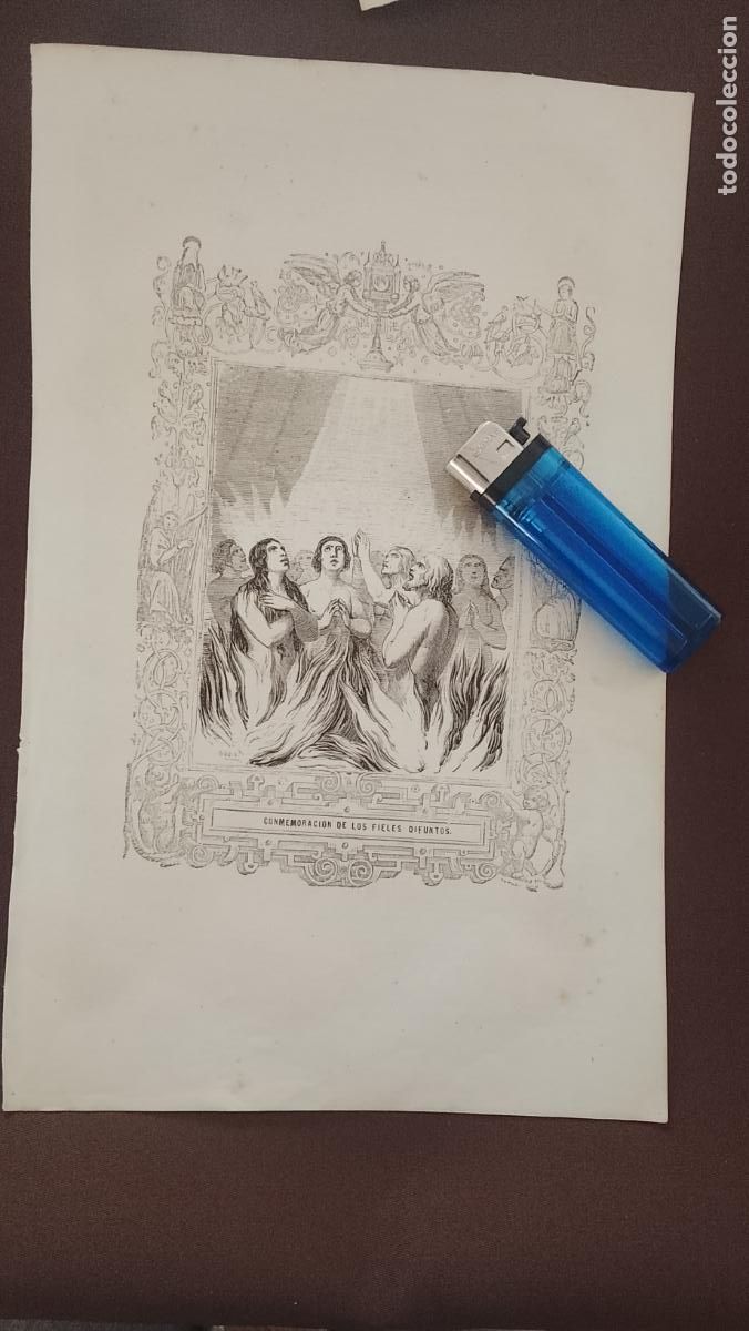 Arte: plancha Grabado LITOGRAFICO religioso del a&ntilde;o 1849 - ANIMAS DEL PURGATORIO , CONMEMORACION DIFUNTOS