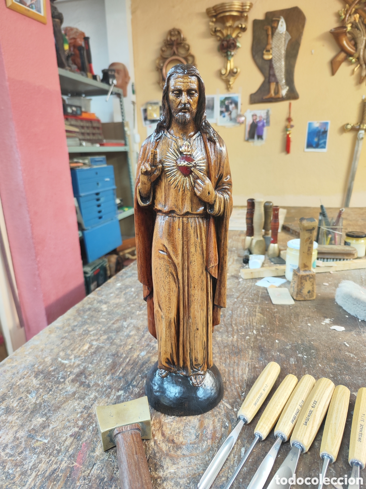 Kunst: Sagrado coraz&oacute;n de madera firmado Clavero