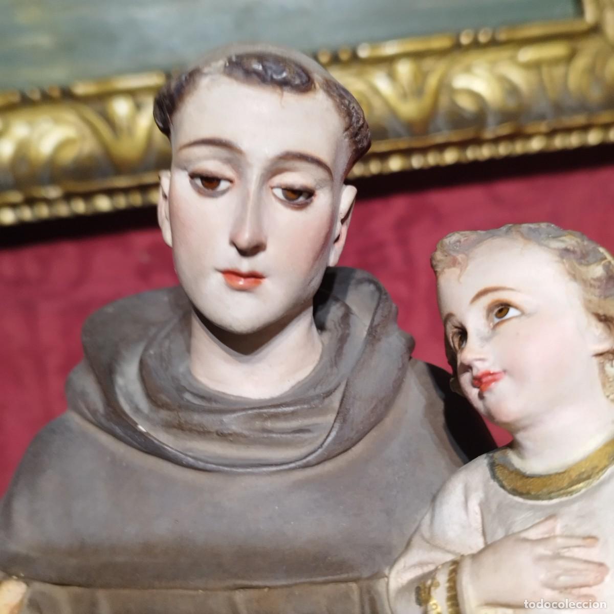 Arte: FIGURA IMAGINERIA RELIGIOSA - SAN ANTONIO DE PADUA OJOS DE CRISTAL - ESTUCO POLICROMADO - 40 cm alto