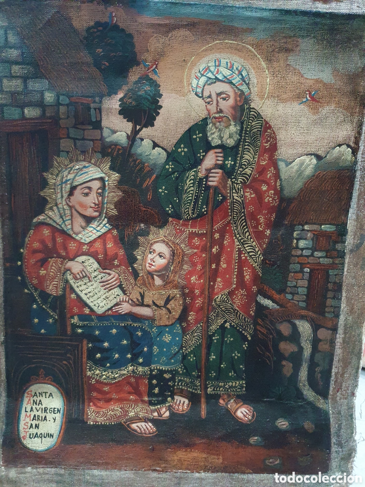 Arte: SALIDA 0.01&euro;. Escuela cuzque&ntilde;a. Sta Ana ense&ntilde;ando a leer a la virgen. O/ lienzo. (L8)