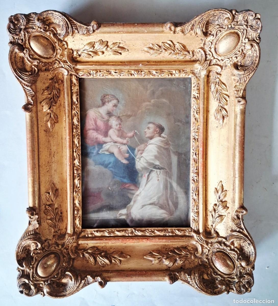 Arte: Escuela espa&ntilde;ola S.XVIII LaVirgen con el.Ni&ntilde;o entregando el cingulo de castidad s Simon de Rojas Ole