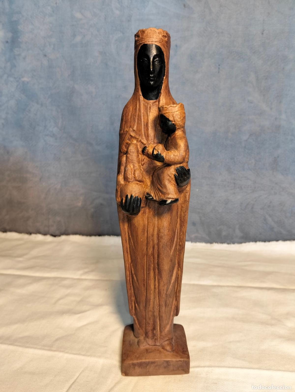Arte: Figura escultura de la Virgen Mar&iacute;a moreneta Verge de Montserrat a&ntilde;os 60
