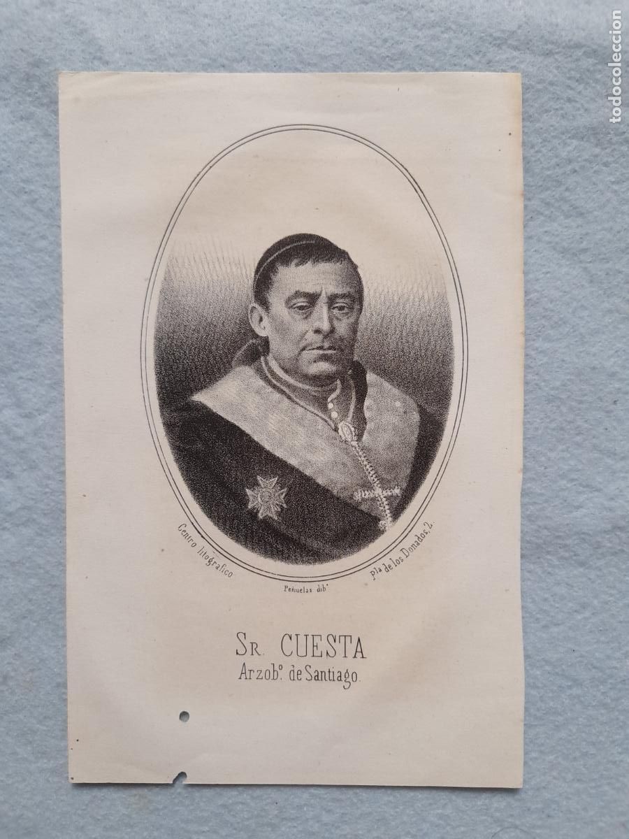 Arte: Grabado antiguo de Sr Cuesta, Arzobispo de Santiago.