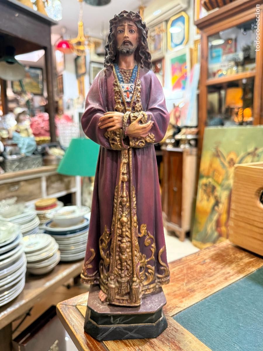Arte: CRISTO JESUS MEDINACELI DE OLOT CON OJOS DE CRISTAL - MEDIDA 33 CM - RELIGIOSO