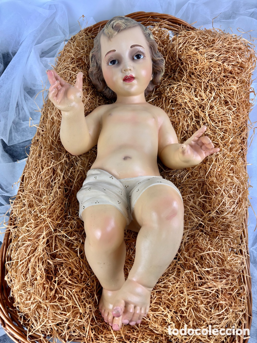 Arte: GRAN NI&Ntilde;O JESUS DE OLOT ESTUCO POLICROMADO - 52 CM