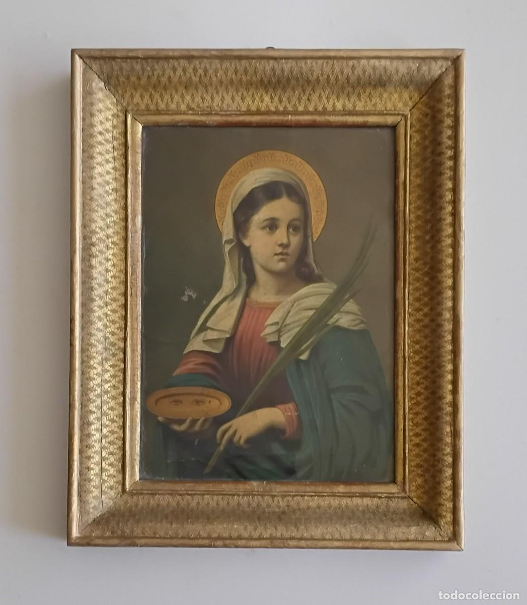 Arte: Cromolitografia de Santa Lucia - marco dorado espa&ntilde;ol