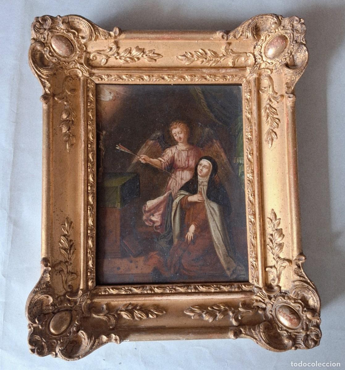 Arte: Escuela espa&ntilde;ola S XVII La Transverberacion de Santa Teresa oleo sobre cobre