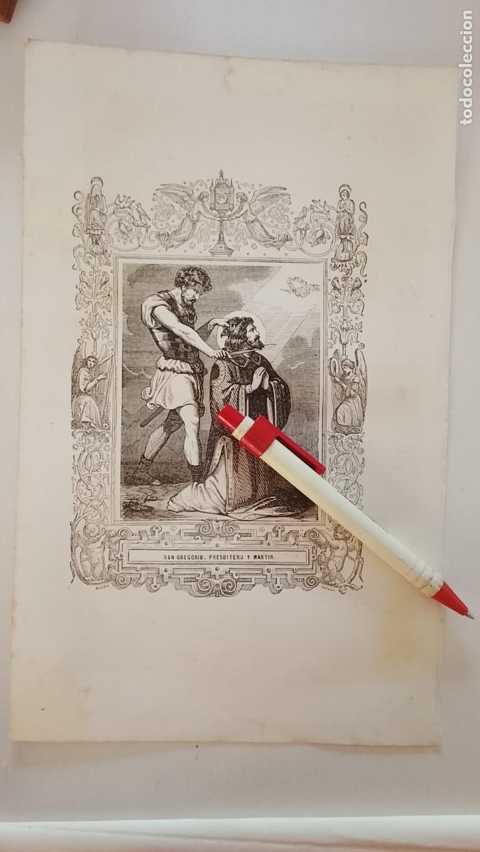 Arte: plancha Grabado LITOGRAFICO religioso del a&ntilde;o 1849 - SAN GREGORIO