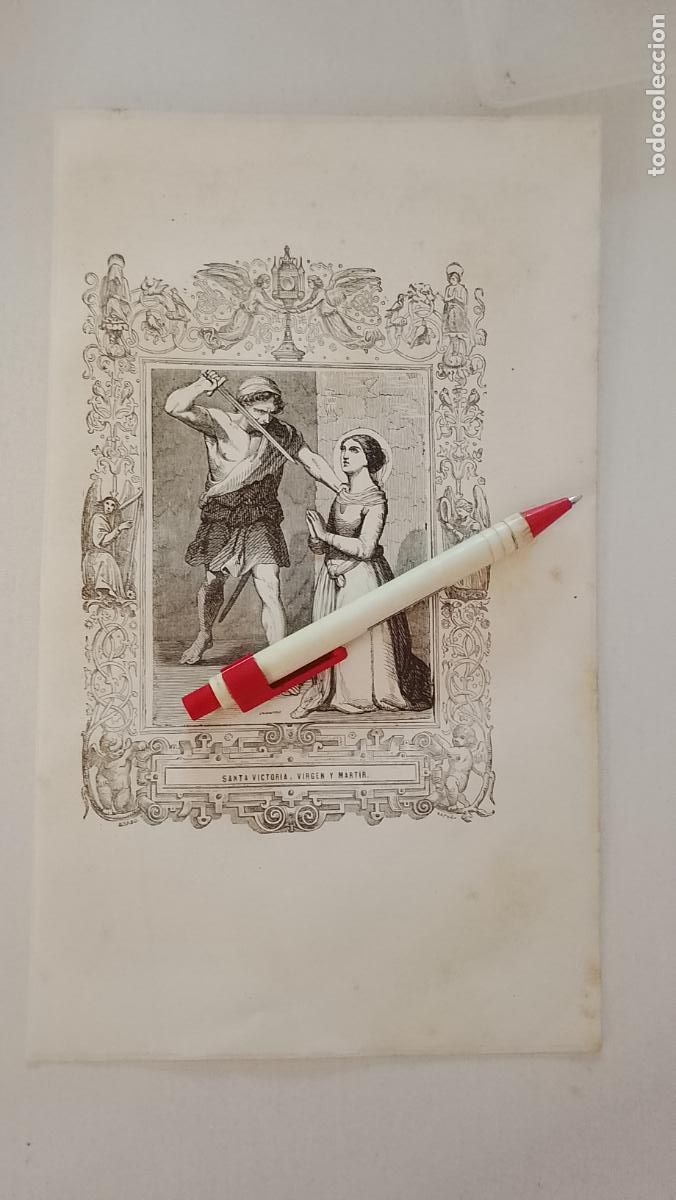 Arte: plancha Grabado LITOGRAFICO religioso del a&ntilde;o 1849 - SANTA VICTORIA VIRGEN