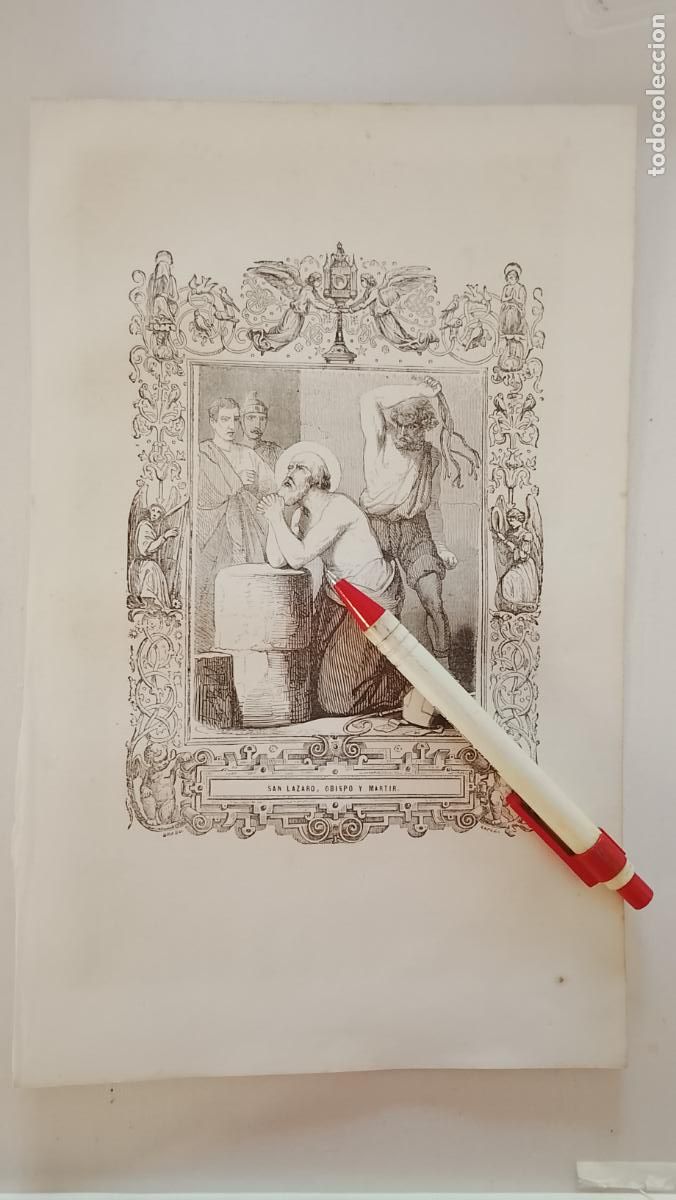 Arte: plancha Grabado LITOGRAFICO religioso del a&ntilde;o 1849 - SAN LAZARO