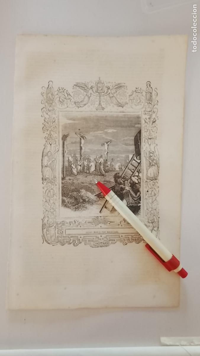 Arte: plancha Grabado LITOGRAFICO religioso del a&ntilde;o 1849 - CRISTO , JESUS MURIO POR NOSOTRO EN LA CRUZ