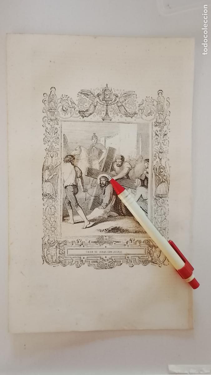 Arte: plancha Grabado LITOGRAFICO religioso del a&ntilde;o 1849 - VIACRUCIS ESTACION , CAIDA JESUS CON LA CRUZ