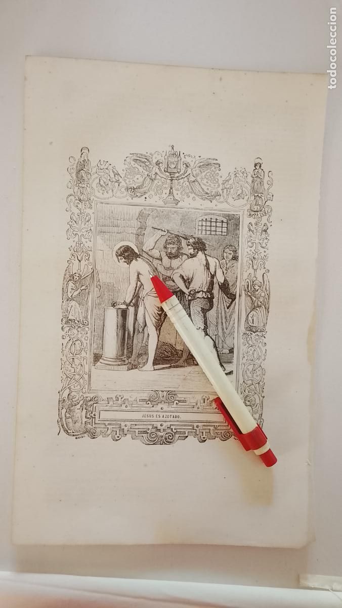 Arte: plancha Grabado LITOGRAFICO religioso del a&ntilde;o 1849 - JESUS ES AZOTADO , CRISTO