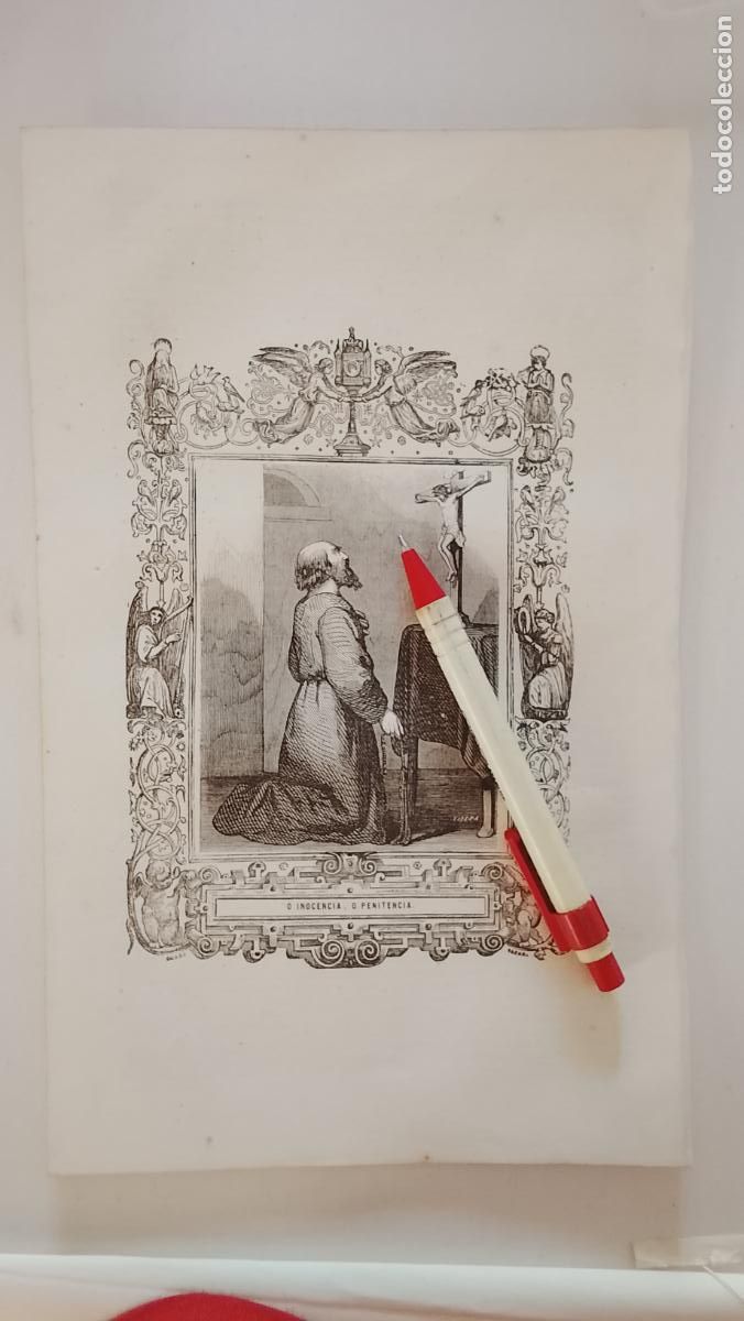 Arte: plancha Grabado LITOGRAFICO religioso del a&ntilde;o 1849 - O INOCENCIA O PENITENCIA