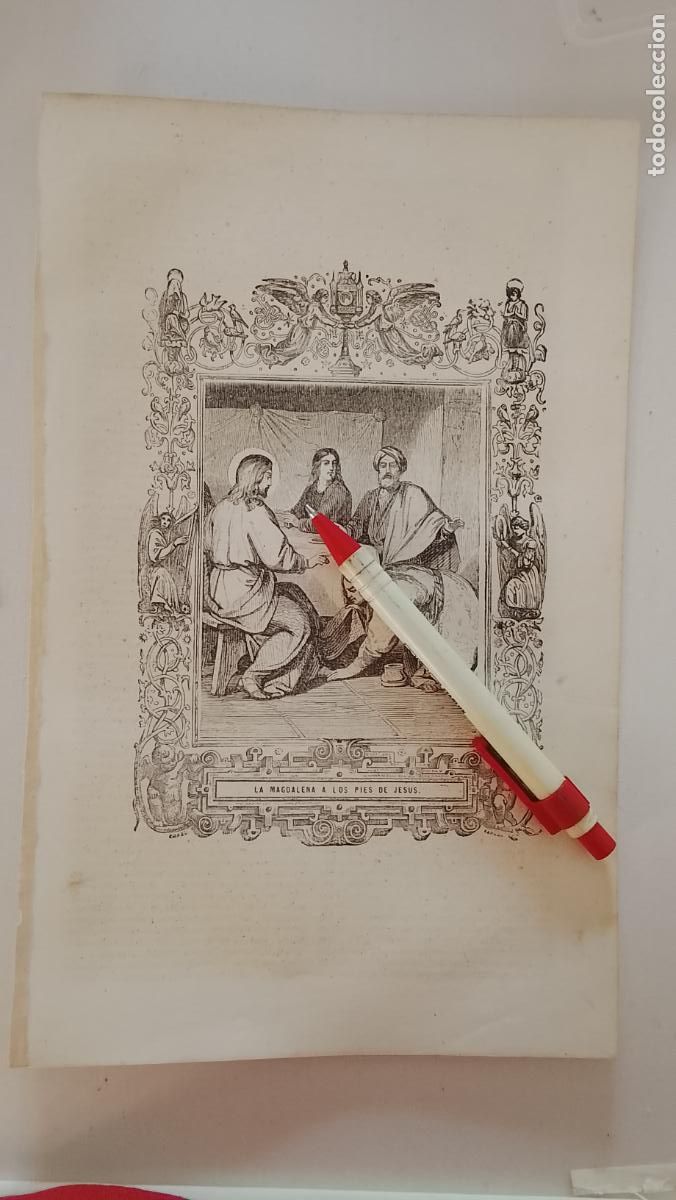 Arte: plancha Grabado LITOGRAFICO religioso del a&ntilde;o 1849 - MARIA MAGDALENA A LOS PIES DE JESUS CRISTO