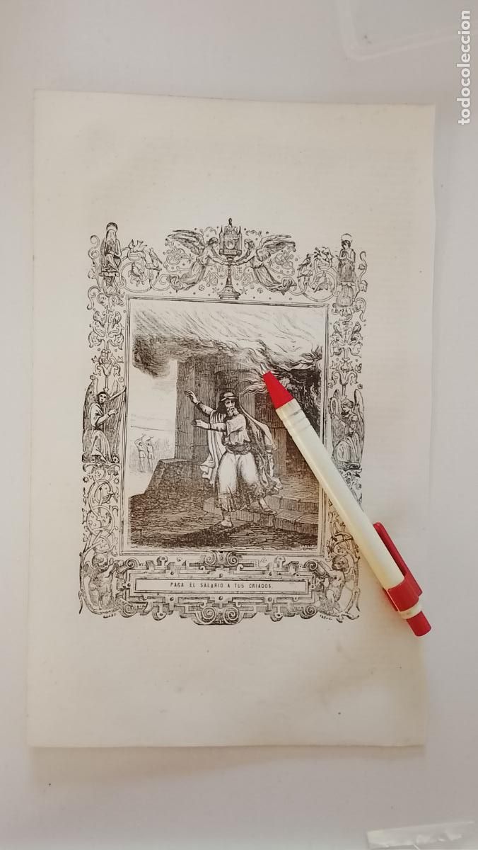 Arte: plancha Grabado LITOGRAFICO religioso del a&ntilde;o 1849 - PAGA EL SALARIO A TUS CRIADOS