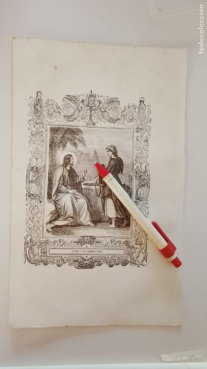 Arte: plancha Grabado LITOGRAFICO religioso del a&ntilde;o 1849 - CRISTO - JESUS Y LA SAMARITANA