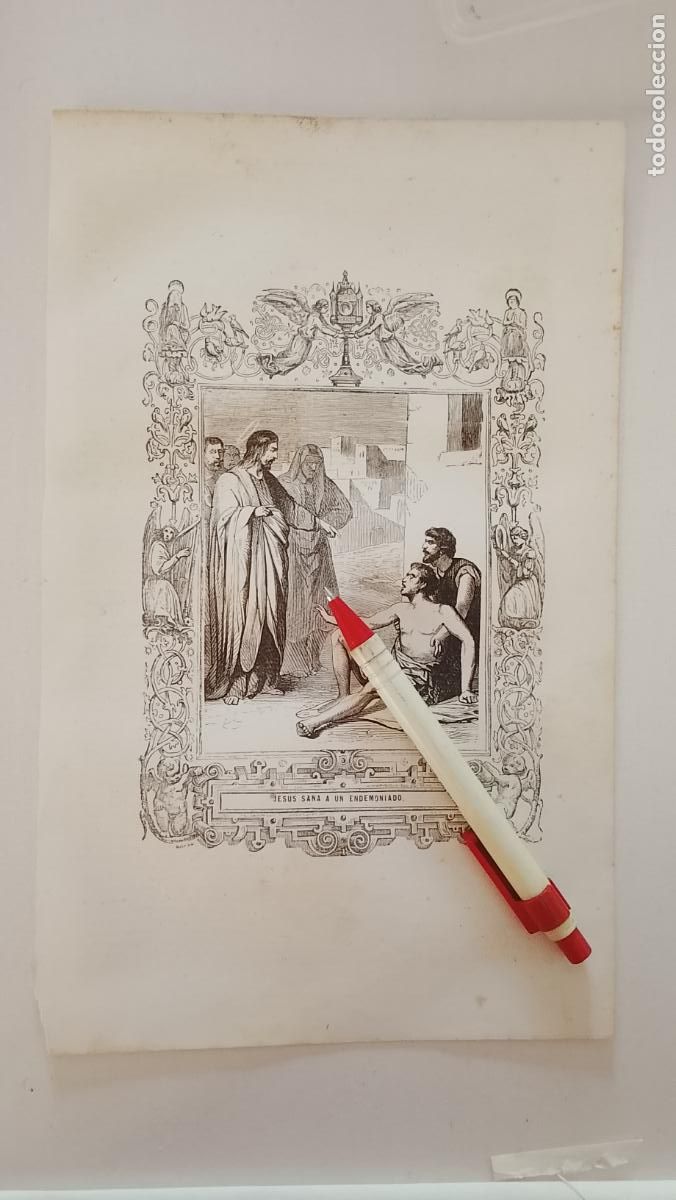 Arte: plancha Grabado LITOGRAFICO religioso del a&ntilde;o 1849 - CRISTO - JESUS SANA A UN ENDEMONIADO
