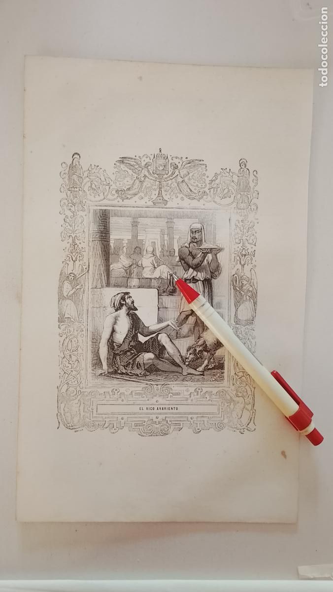 Arte: plancha Grabado LITOGRAFICO religioso del a&ntilde;o 1849 - CRISTO - EL RICO AVARIENTO