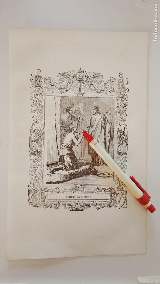 Arte: plancha Grabado LITOGRAFICO religioso del a&ntilde;o 1849 - CRISTO LA CURACION DEL PARALITICO