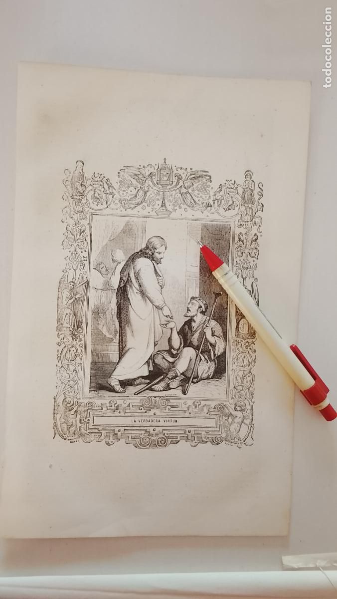 Arte: plancha Grabado LITOGRAFICO religioso del a&ntilde;o 1849 - LA VERDADERA VIRTUD