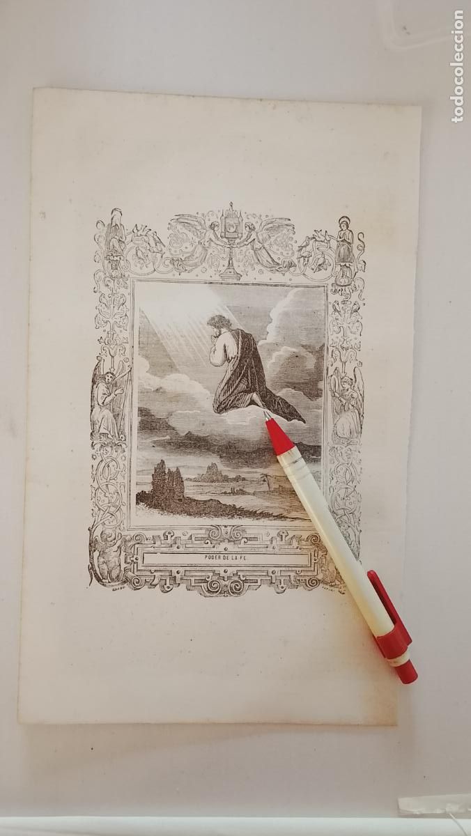 Arte: plancha Grabado LITOGRAFICO religioso del a&ntilde;o 1849 - EL PODER DE LA FE - Foto 1