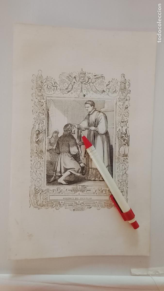 Arte: plancha Grabado LITOGRAFICO religioso del a&ntilde;o 1849 - ACUERDATE DE QUE ERES POLVO