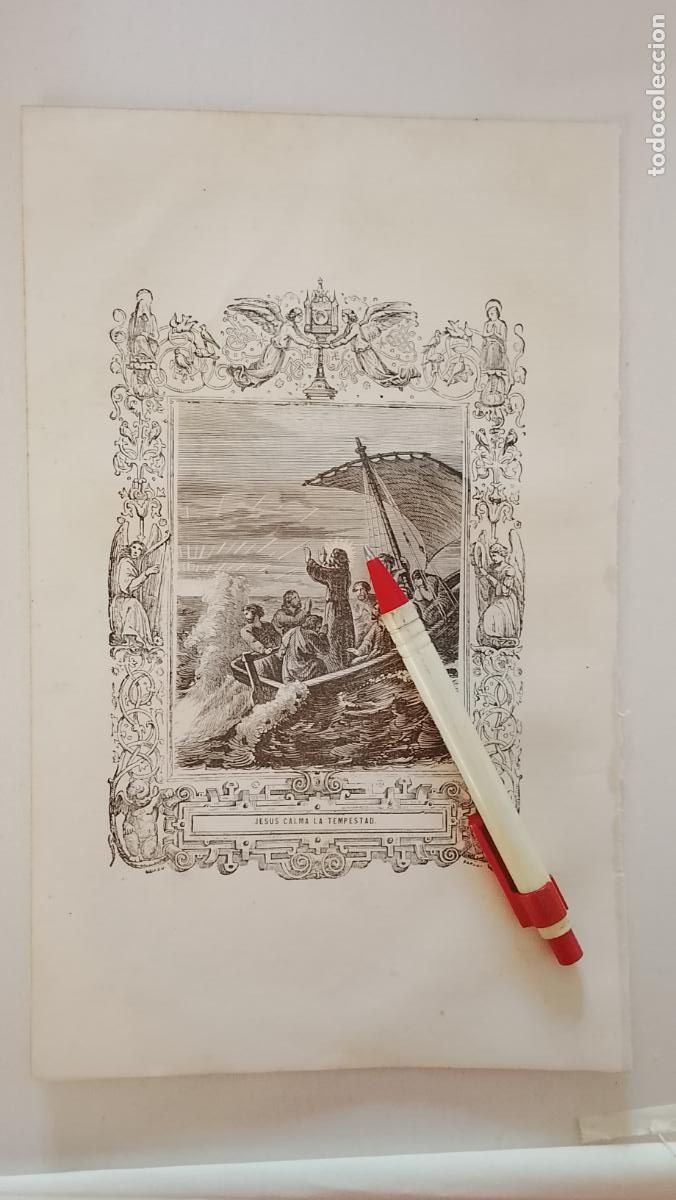 Arte: plancha Grabado LITOGRAFICO religioso del a&ntilde;o 1849 - JESUS CALMA LA TEMPESTAD