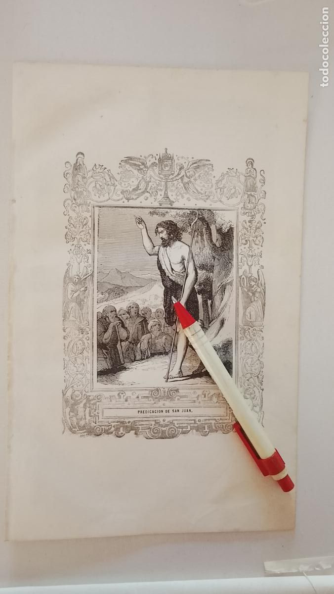 Arte: plancha Grabado LITOGRAFICO religioso del a&ntilde;o 1849 - PREDICACION DE SAN JUAN PREDICANDO