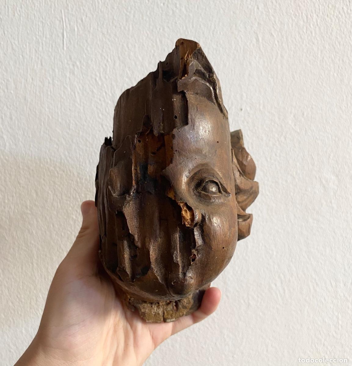 Arte: &Aacute;ngel o putto, talla antigua de madera, siglo XVIII