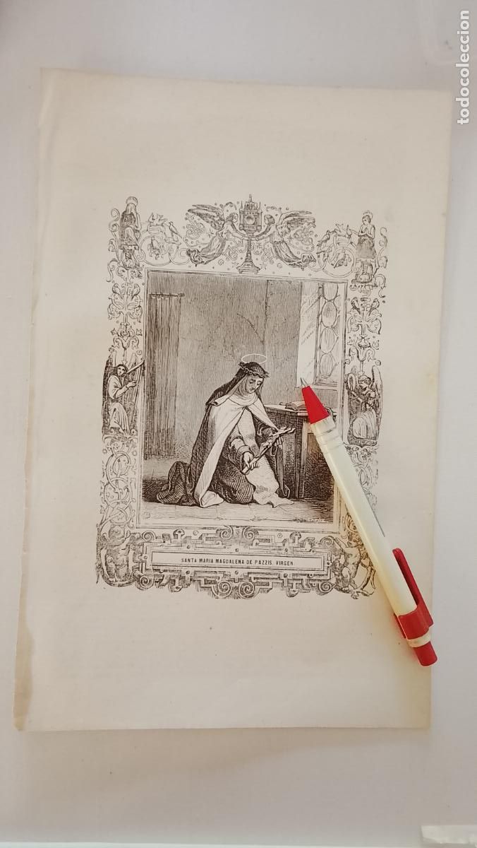 Arte: plancha Grabado LITOGRAFICO religioso del a&ntilde;o 1849 - SANTA MARIA MAGDALENA DE PAZZIS VIRGEN