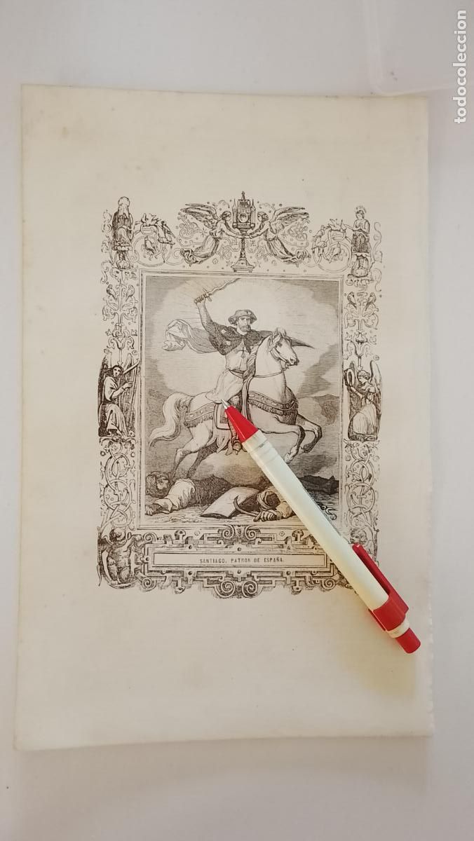 Arte: plancha Grabado LITOGRAFICO religioso del a&ntilde;o 1849 - SAN SANTIAGO PATRON DE ESPA&Ntilde;A