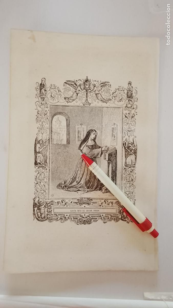 Arte: plancha Grabado LITOGRAFICO religioso del a&ntilde;o 1849 - SANTA RITA DE CASSIA CASIA VIUDA