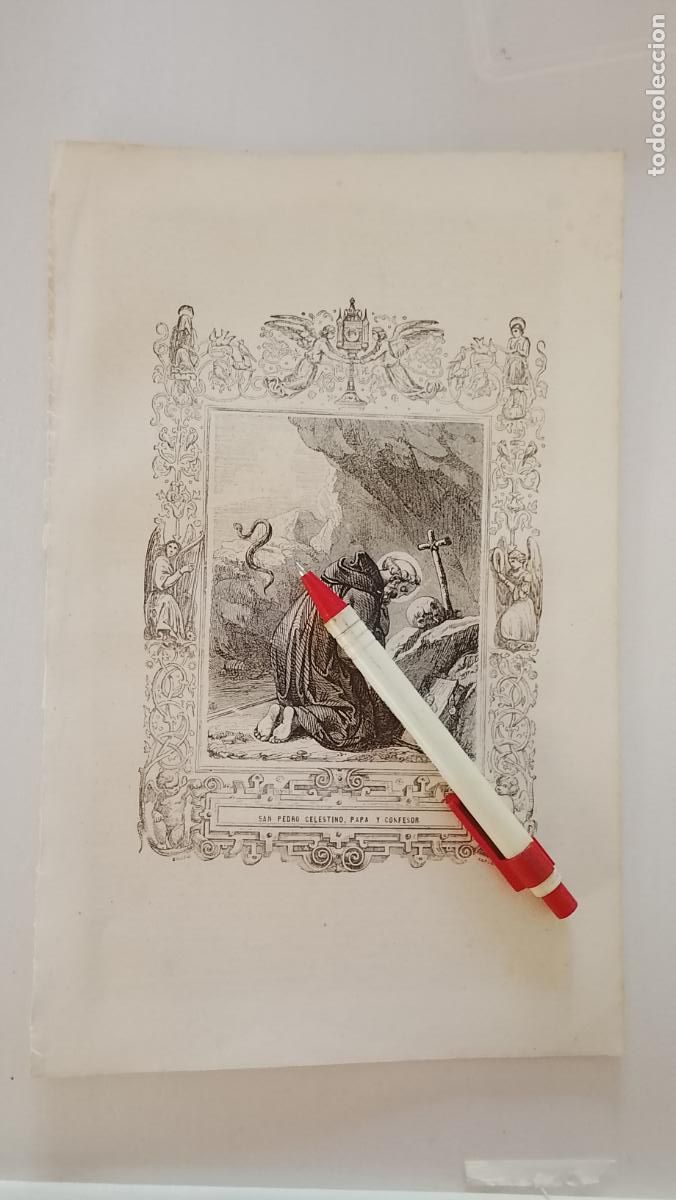 Arte: plancha Grabado LITOGRAFICO religioso del a&ntilde;o 1849 - SAN PEDRO CELESTINO PAPA