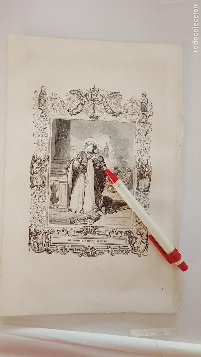 Arte: plancha Grabado LITOGRAFICO religioso del a&ntilde;o 1849 - SAN MAMERTO OBISPO