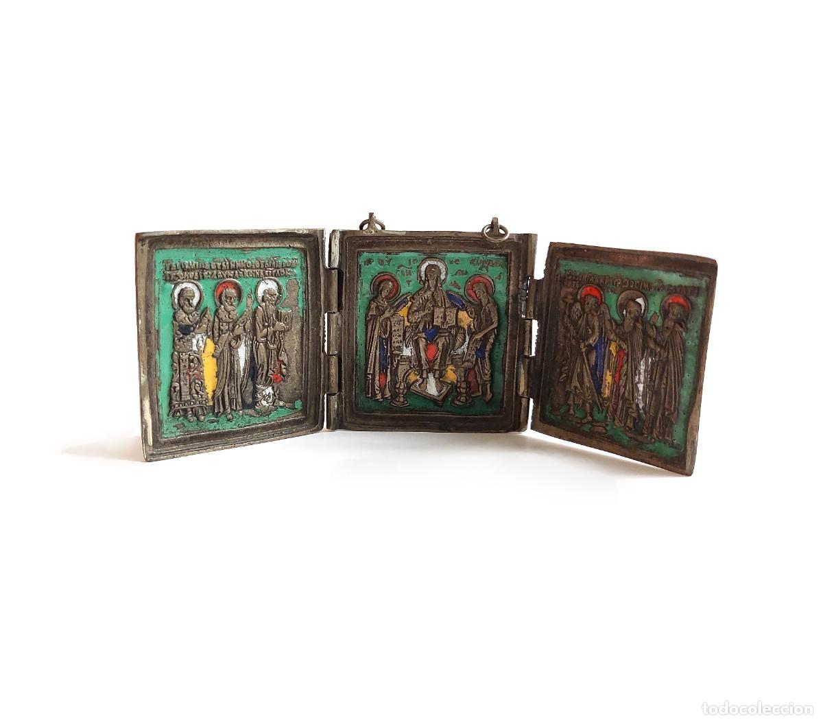 Arte: Tr&iacute;ptico religioso devocional - Icono Ruso - Siglo XIX