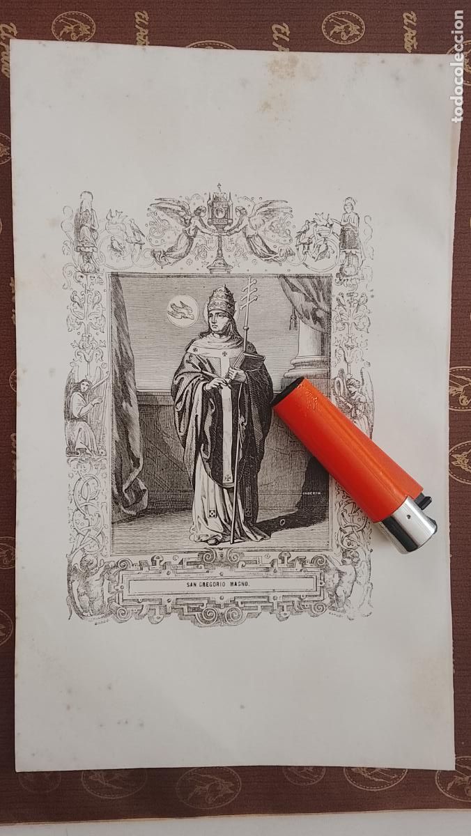 Arte: plancha Grabado LITOGRAFICO religioso del a&ntilde;o 1849 - SAN GREGORIO MAGNO